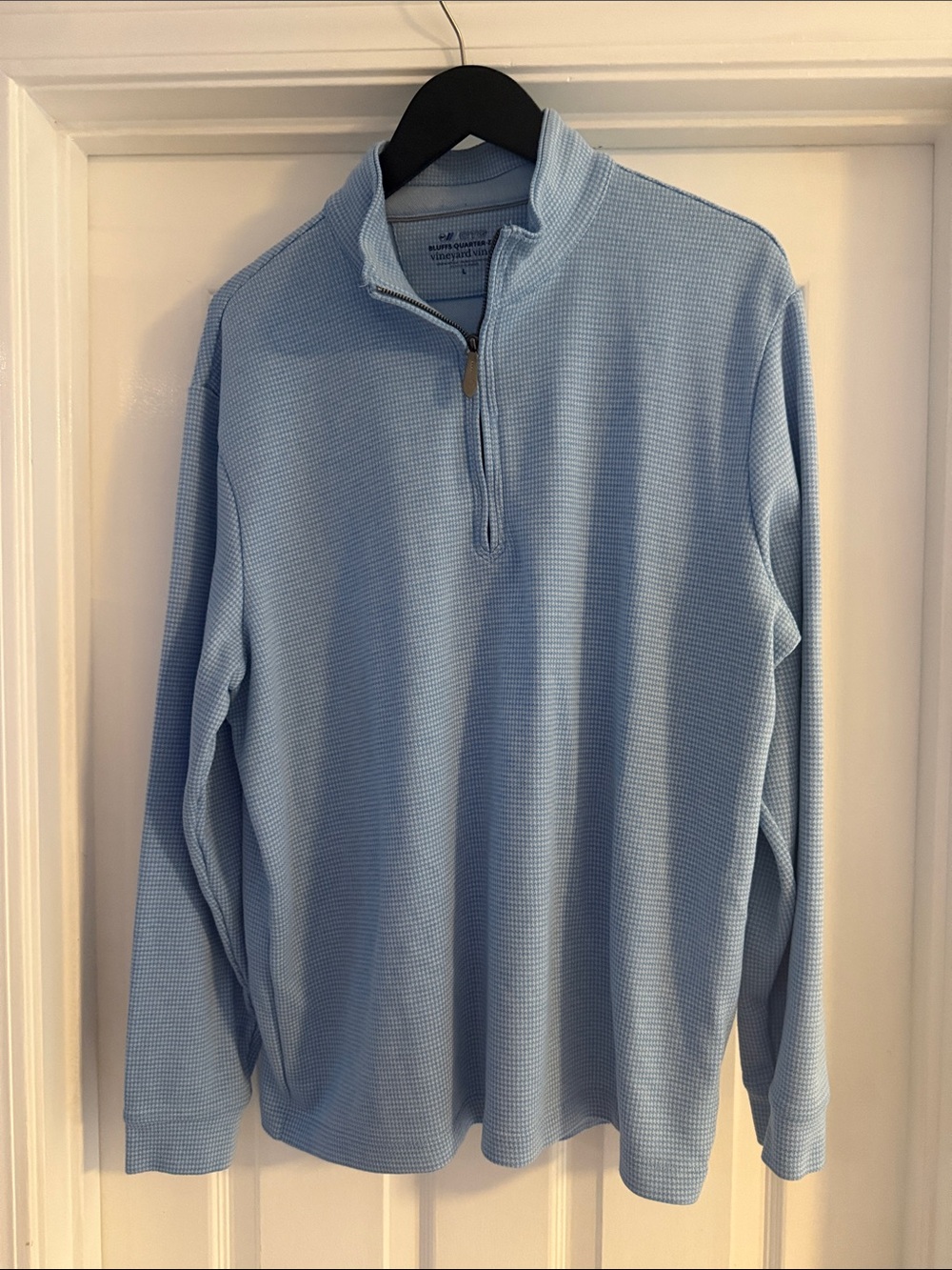 Vineyard Vines Men's Light Blue Quarter-Zip Waffle Knit Pullover